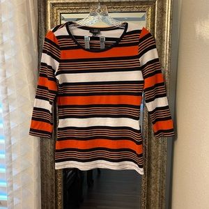 The Limited navy blue, orange and white blouse